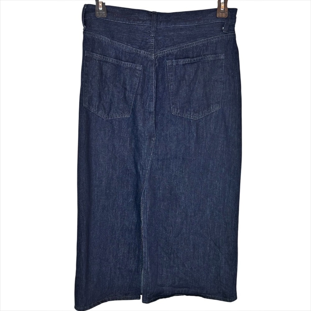 Uniqlo Denim Midi Jean Skirt 12 L Dark Blue High Waist Cotton Country Western - Picture 3 of 6